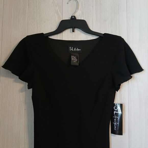 S.L. Fashions Women's Size 6 Missy Black Short Sleeve Layered Formal Dress - Picture 3 of 11